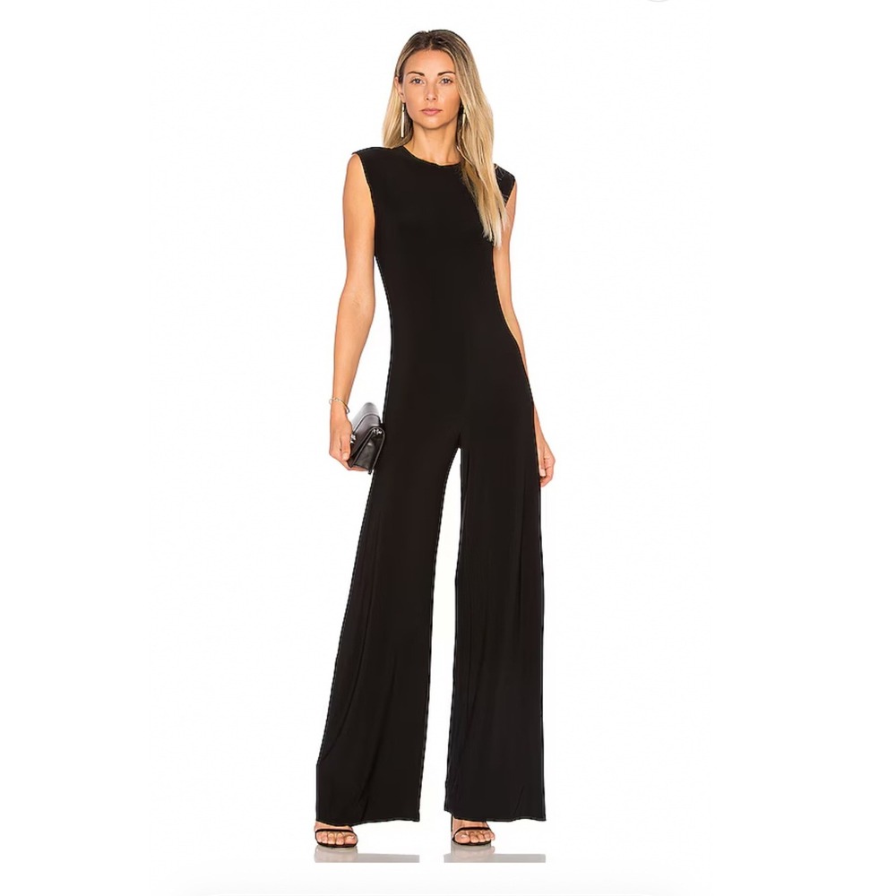 Norma Kamali Jumpsuit Women‎ S Black Wide Leg Sleeveless High Neck Jersey